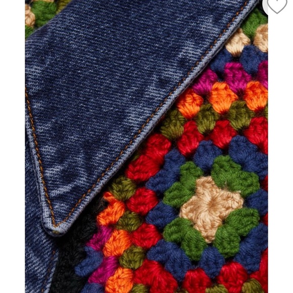 FARM RIO Crochet Embroidered Denim Jacket granny square‎ medium black new med - Picture 6 of 14